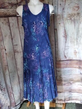 Tropical Tantrum Batik Natural Rayon Dress XL Drop Waist Trumpet Skirted